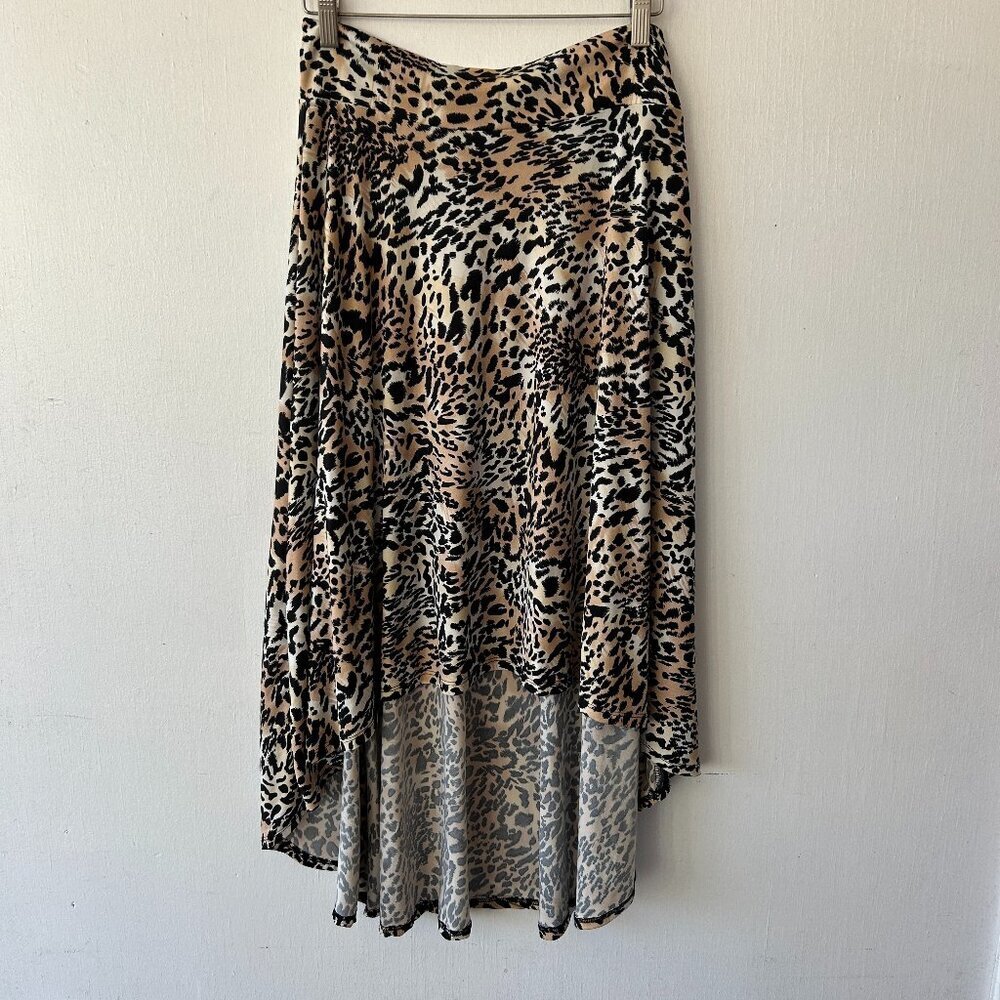Robert Louis‎ Hi Low Skirt Womens Medium Animal Print Slinky Knit Elastic Waist